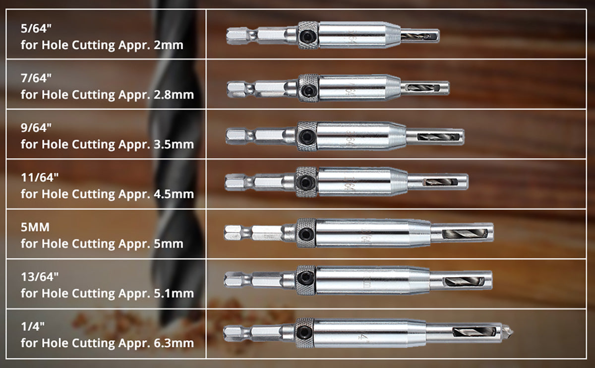 eSynic Popular 7pcs HSS Self-centering Drill Bits Set(5/64" 7/64" 9/64" 11/64" 5MM 13/64" 1/4" )