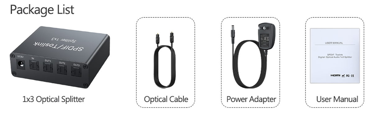 eSynic 1X3 SPDIF Toslink Optical Digital Audio Splitter Aluminum Alloy 1 in 3 Out