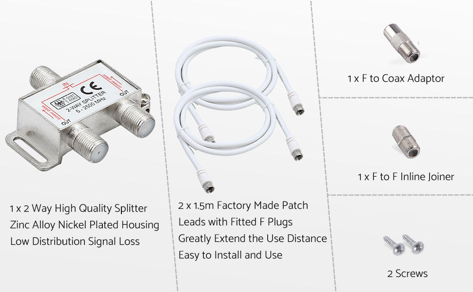 eSynic TV Aerial Splitter 2 Way Satellite Splitter F Type Splitter 5-2500MHz