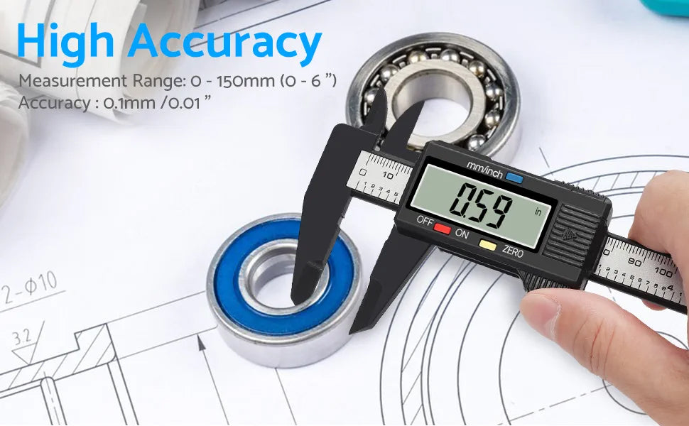 eSynic Digital Vernier Caliper 6Inch/150mm with 32 Blade Feeler Gauge