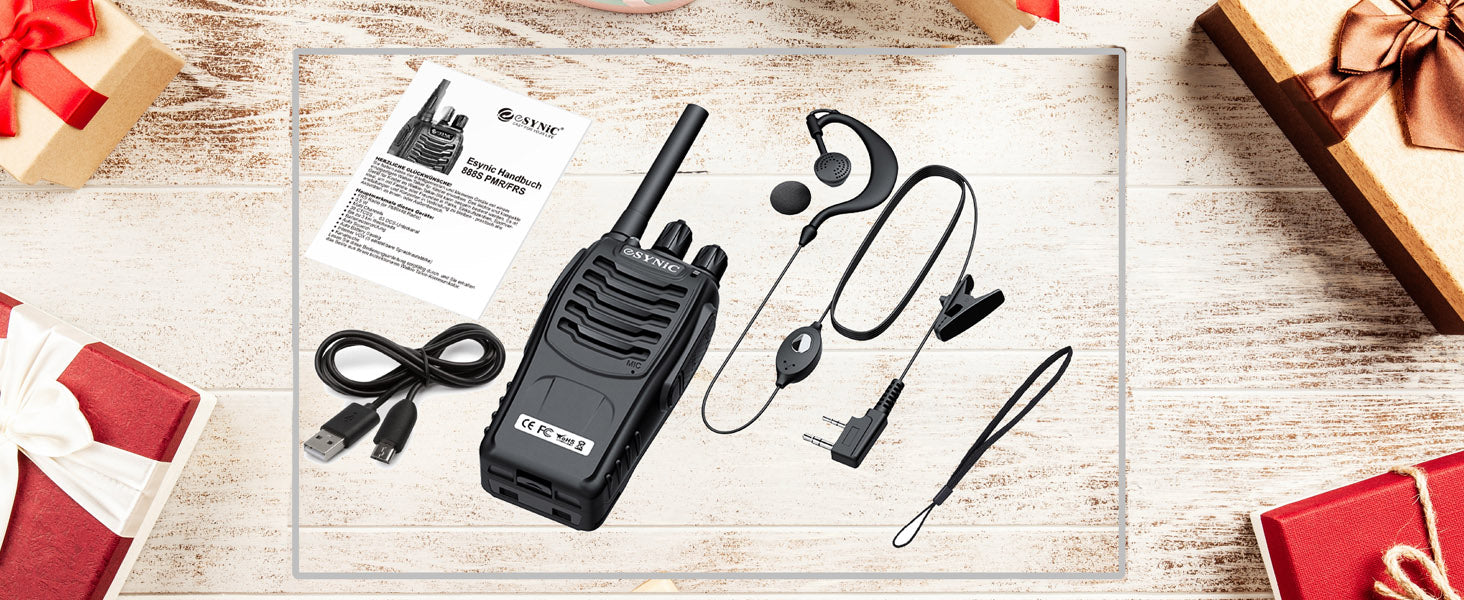 eSynic 2Pcs Professional Adult Walkie Talkies Portable 2 Way Radio Long Range Support 16 Channel VOX