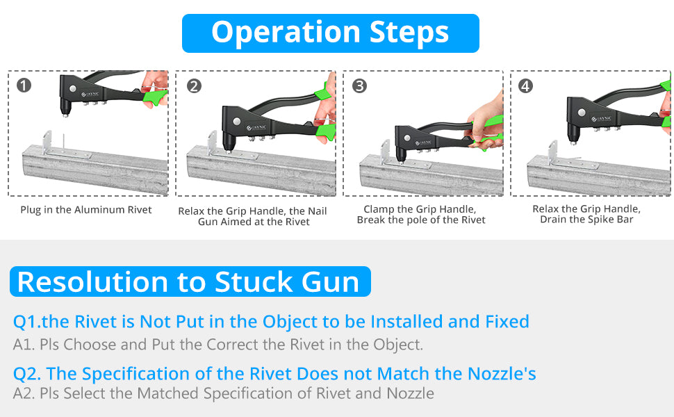 eSynic Professional Green Pop Hand Riveter Set Heavy Duty with 200pcs