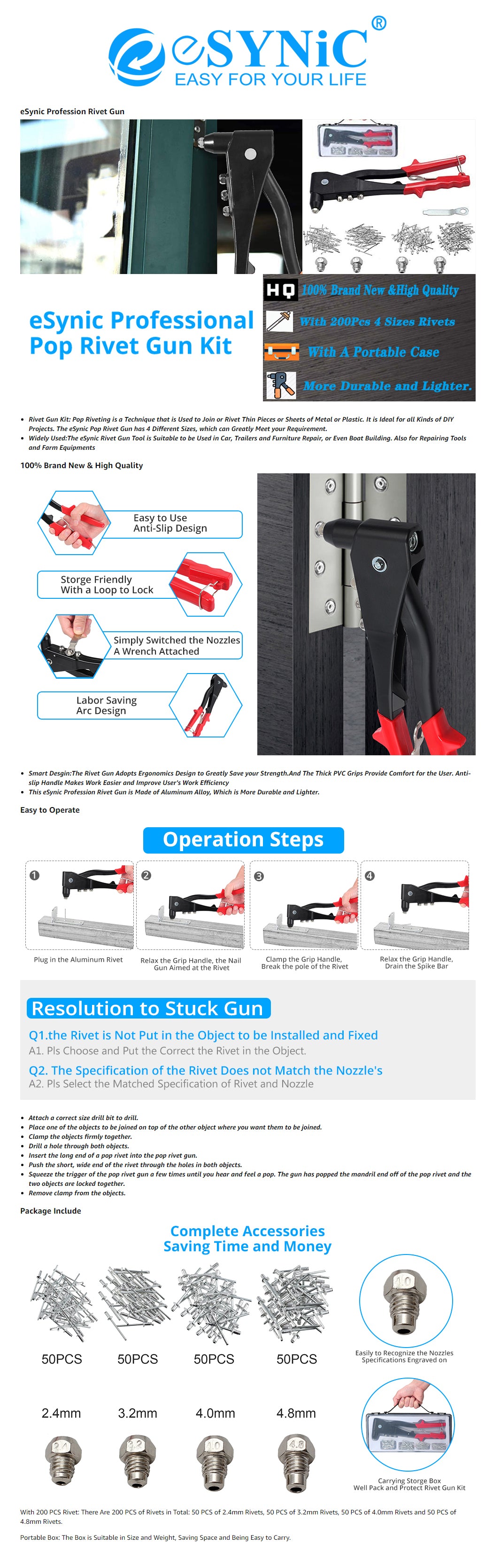 eSynic Pop Rivet Gun Set with Case