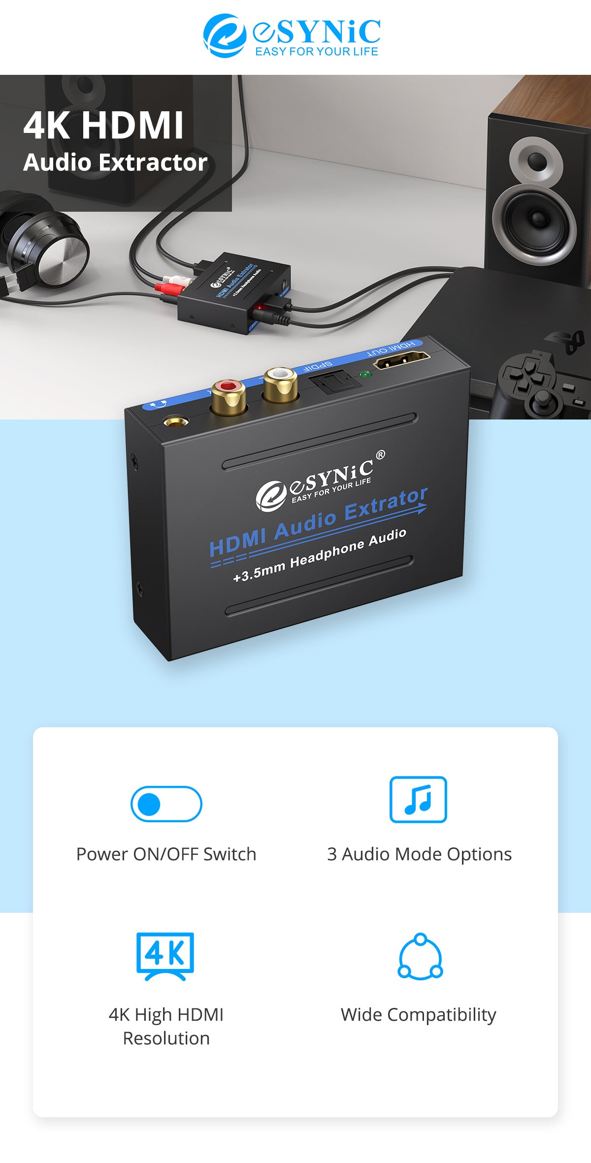 eSynic Professional 4K HDMI Audio Extractor