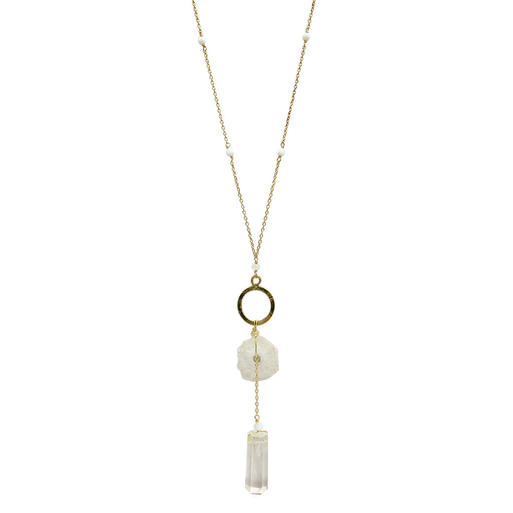 Solar Quartz + Crystal Y Necklace