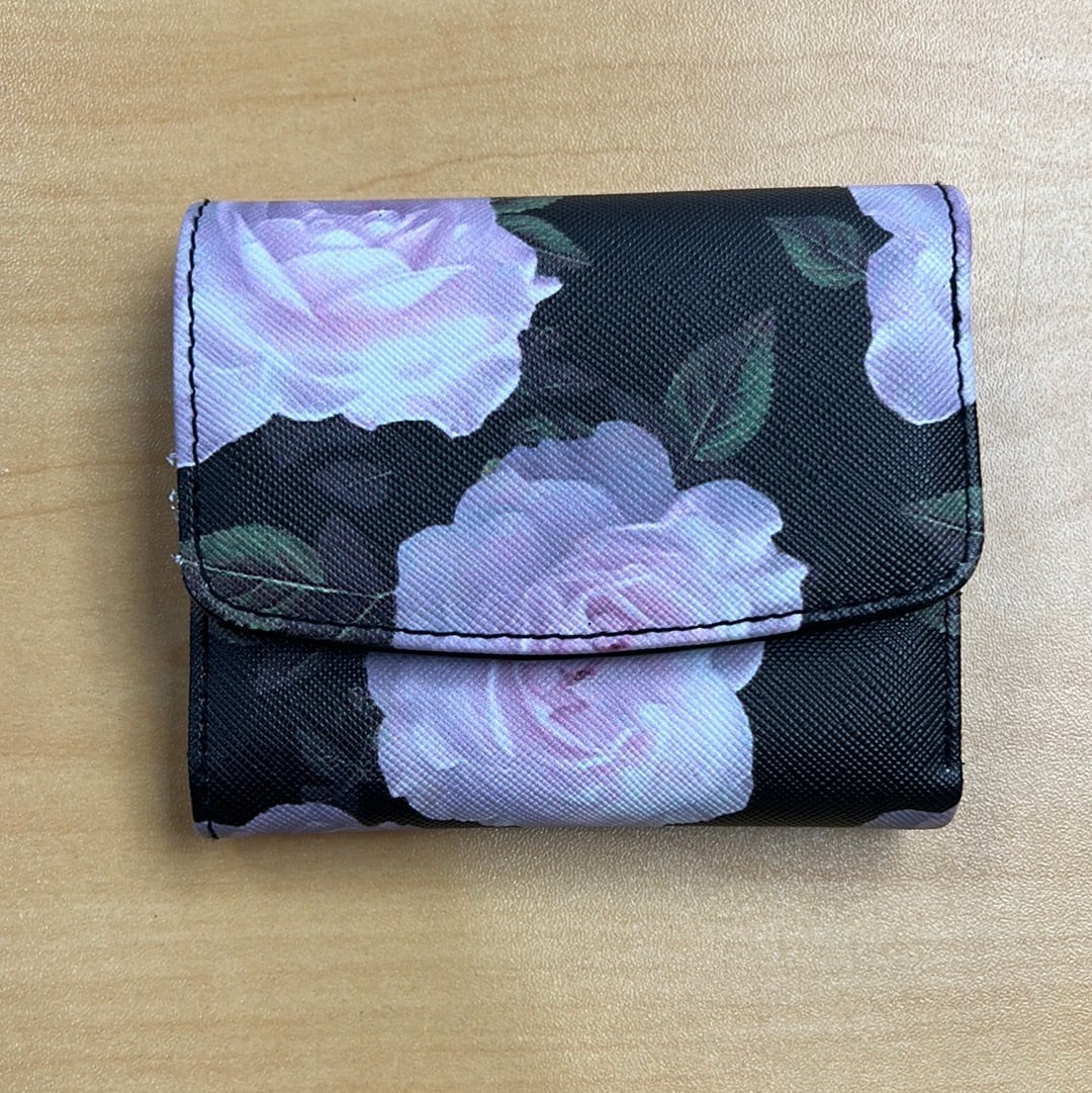 On Sale- Buxton Mini Trifold-Vegan Leather- Pink Rose/Black