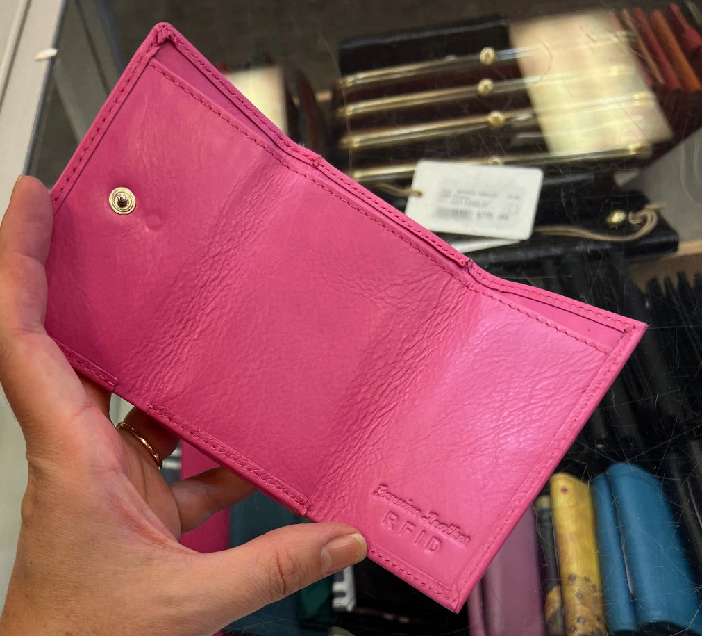 On Sale- ili RFID Mini Trifold Leather Wallet (Hot Pink)