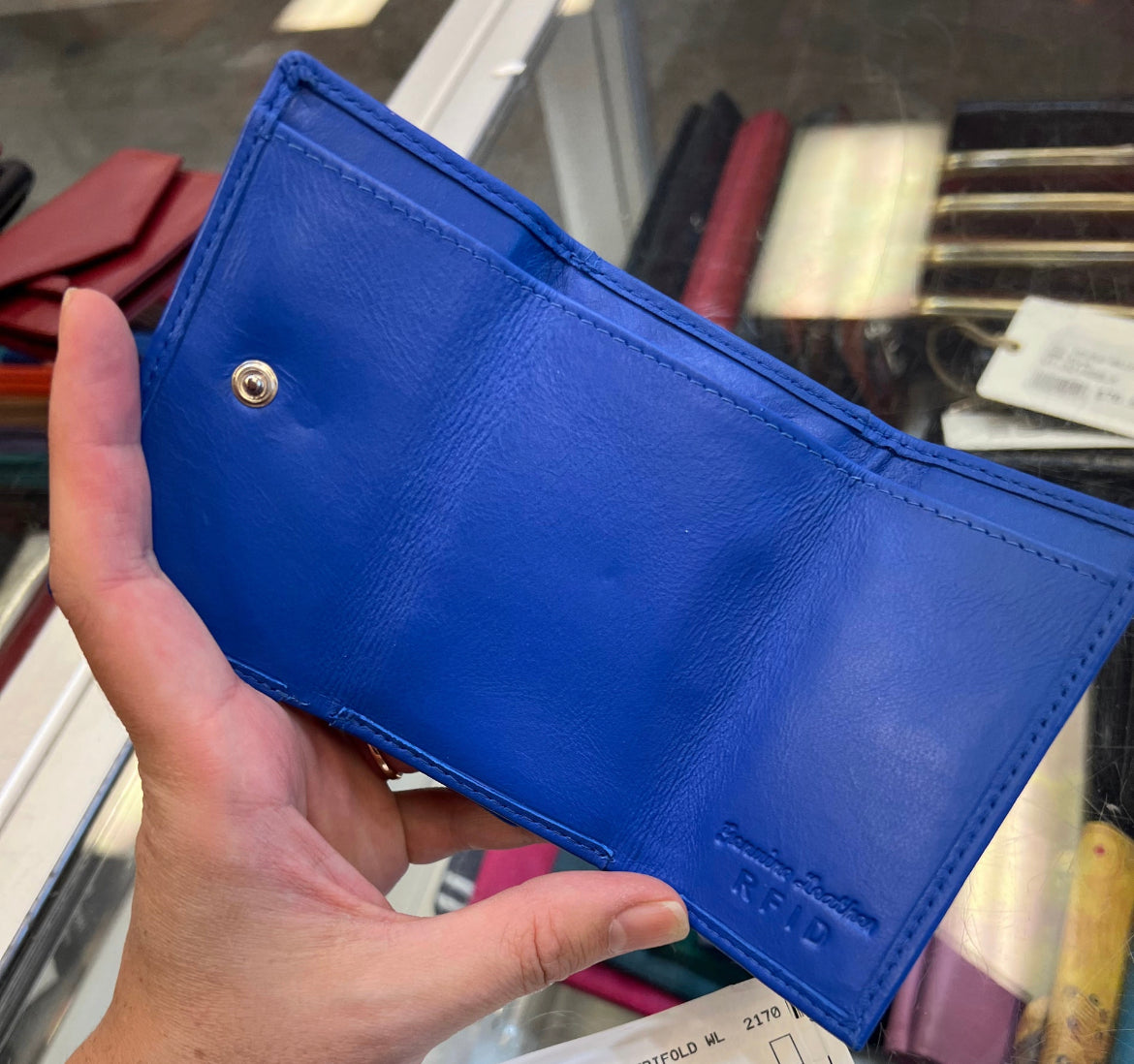 ili New York RFID Mini Trifold Leather Wallet (Cobalt)