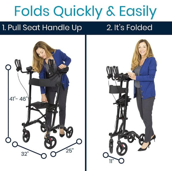 Vive Health Upright Rollator - Walker with Foldable Transport Seat