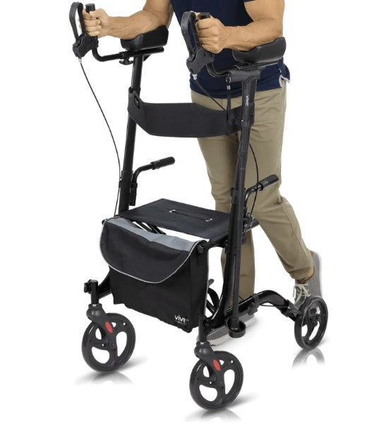 Vive Health Upright Rollator - Walker with Foldable Transport Seat