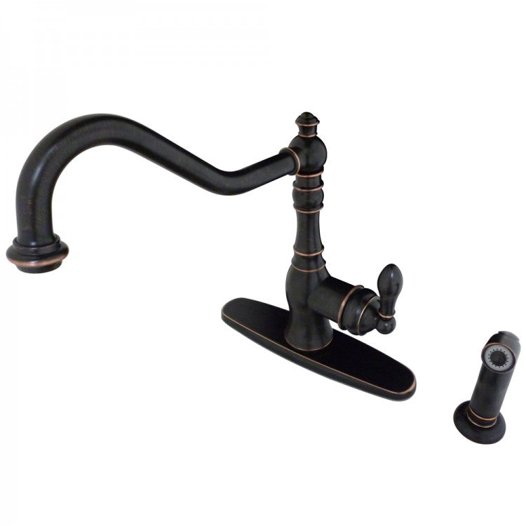 Kingston Brass 44124605 Gsy7706aclsp American Classic Single Handle Kitchen Faucet With Sprayer Deck Plate, Naples Bronze - Naples Bronze