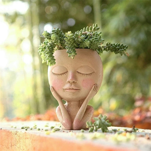 Human Face Vase Decoration Big Eyes Doll Resin Flowerpot Figure Sculpture Crafts Storage Container Flower Arrangement Container