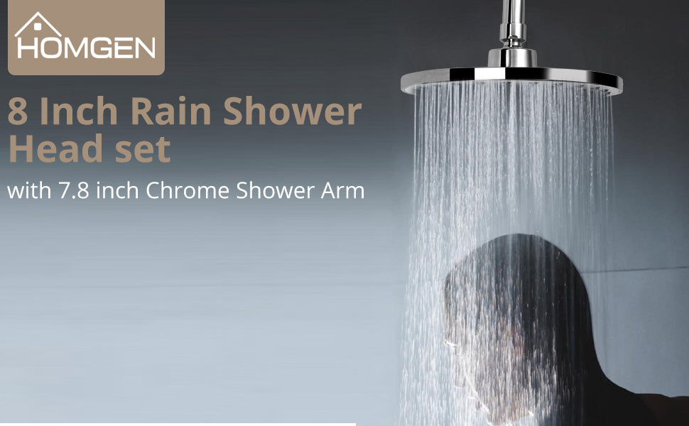 HOMGEN Popular 8 Inch Rain Showerhead 304 Stainless Steel Rain Shower Head Set