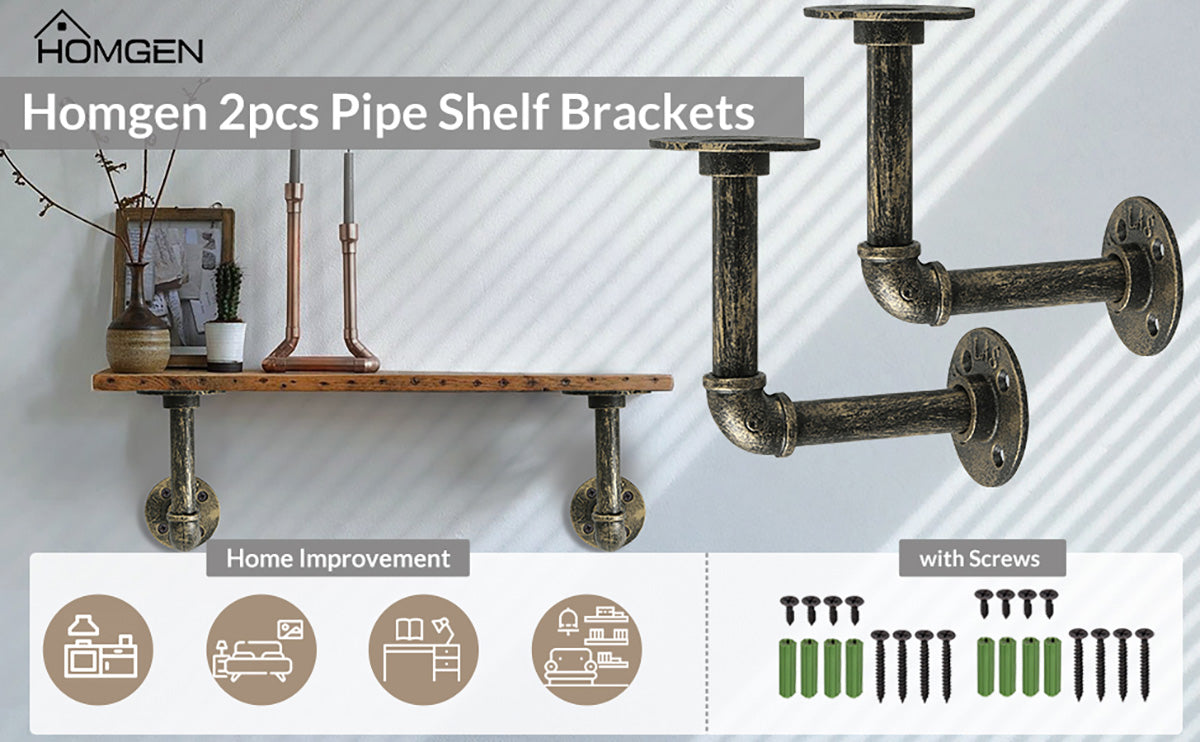 HOMGEN 2PcsTube Rack Pipe Shelf Brackets (13cm*13cm)