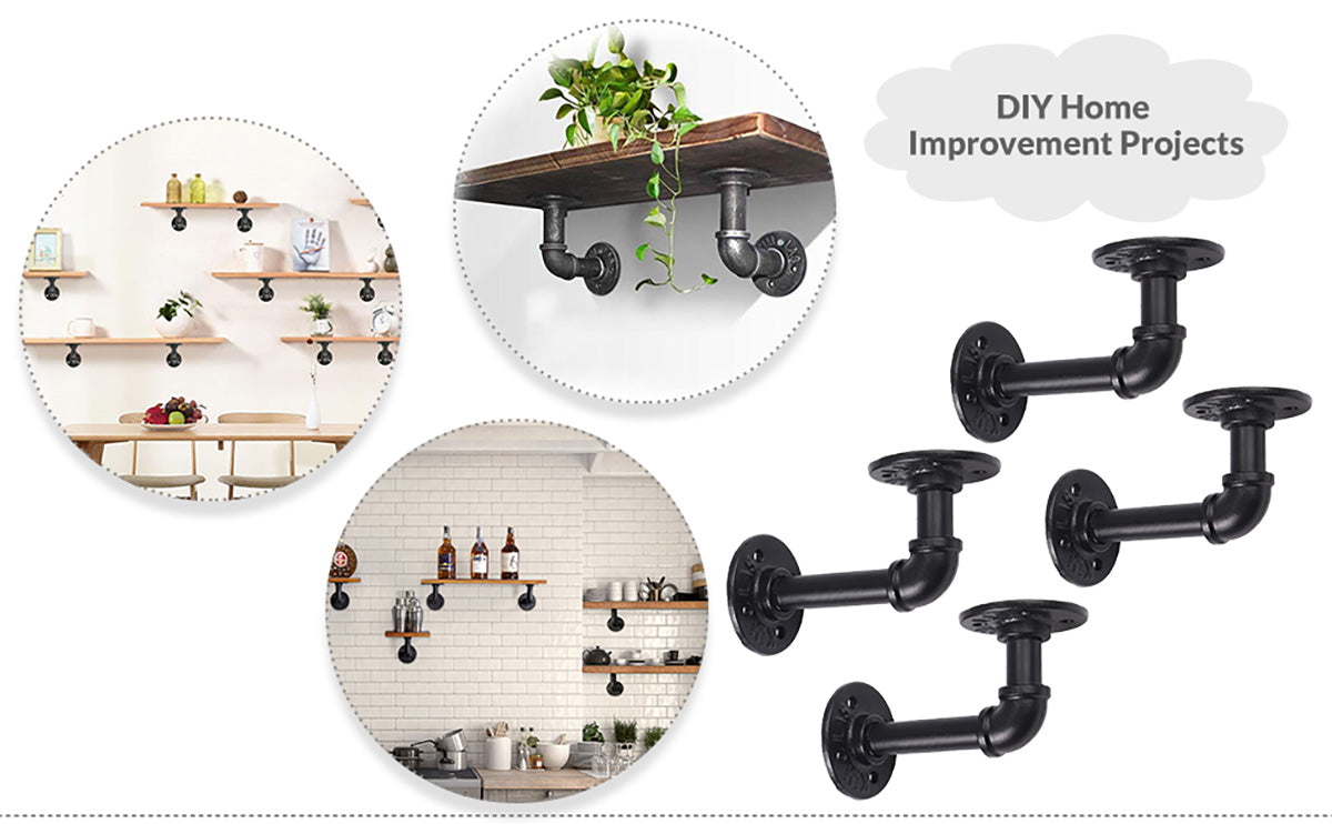 HOMGEN 4Pcs Industrial Pipe Floating Shelf Brackets (15 X 8 cm)