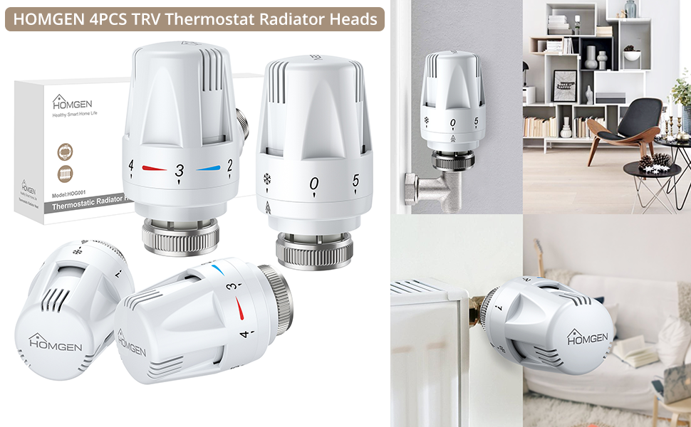HOMGEN Professional 4Pcs TRV Thermostatic Head Radiator
