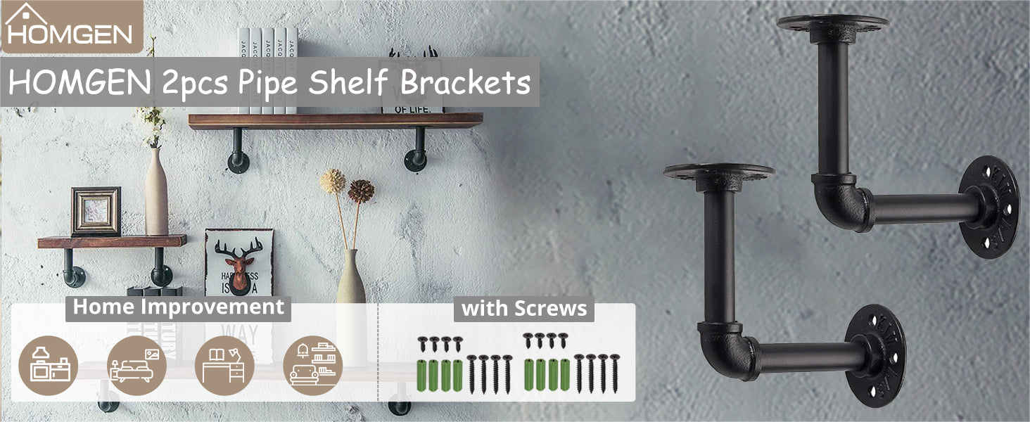 HOMGEN 2Pcs TTube Rack Pipe Shelf Brackets (13 X 13 cm)