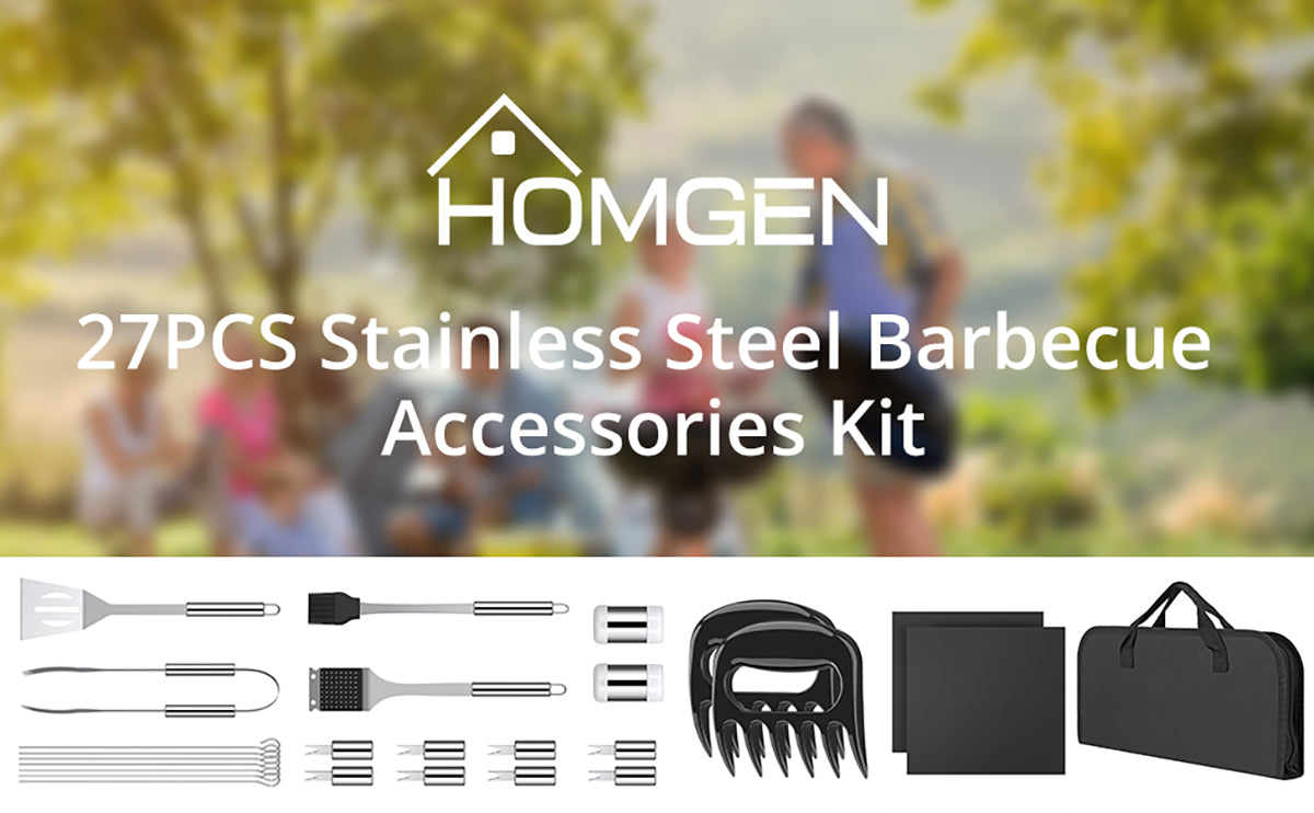 HOMGEN Popular 27Pcs Stainless Steel BBQ Accessories Tool Set
