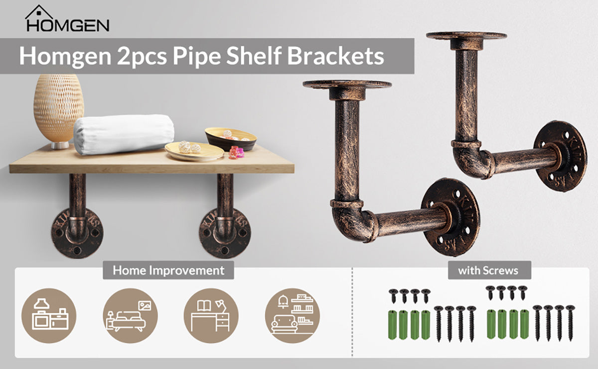 Homgen 2Pcs Tube Rack Industrial Plumbing Pipe Shelf Brackets (13 X 13 cm)