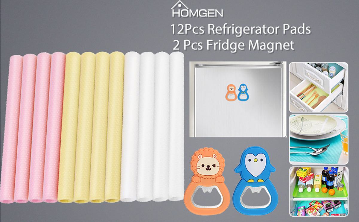 HOMGEN Popular 12Pcs Refrigerator Mats Fridge Liners Mrs Hinch (3Colours,45x29cm)