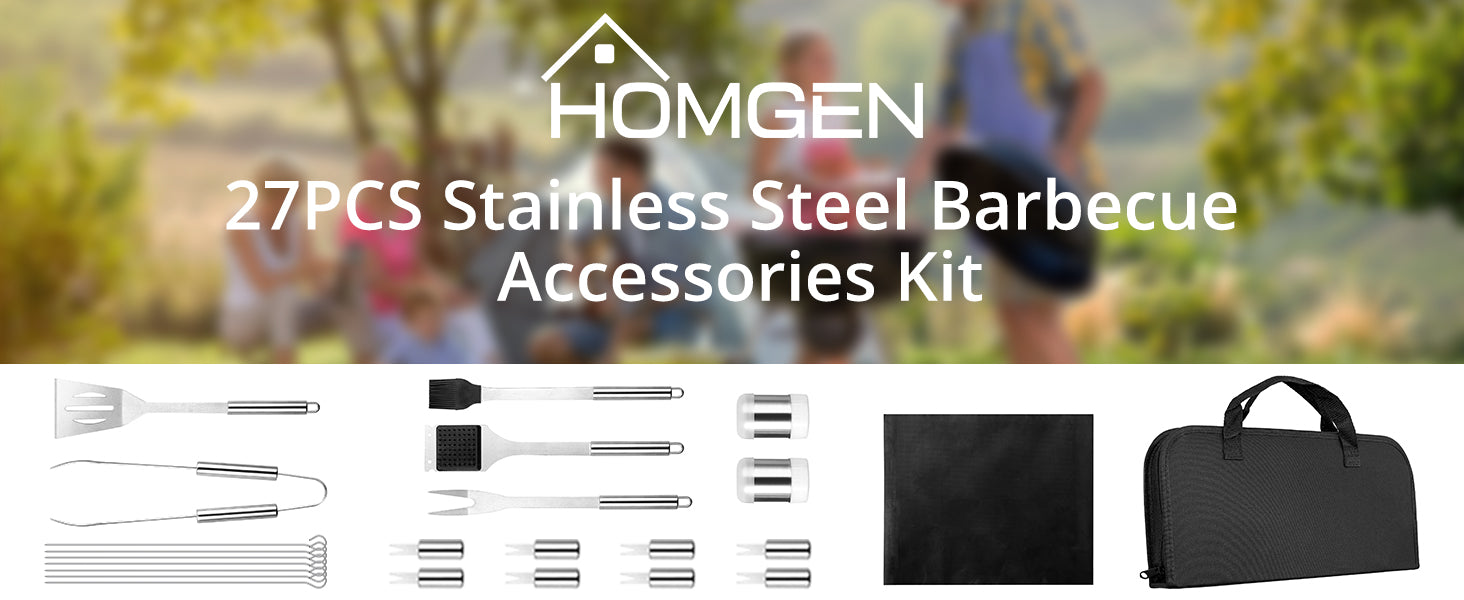 HOMGEN Popular 24Pcs Stainless Steel BBQ Accessories Tool Set