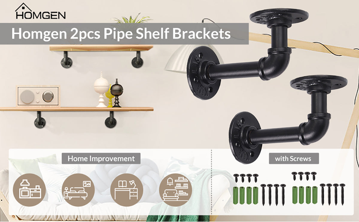 HOMGEN 2Pcs Industrial Pipe Floating Shelf Brackets (15 X 8 cm)