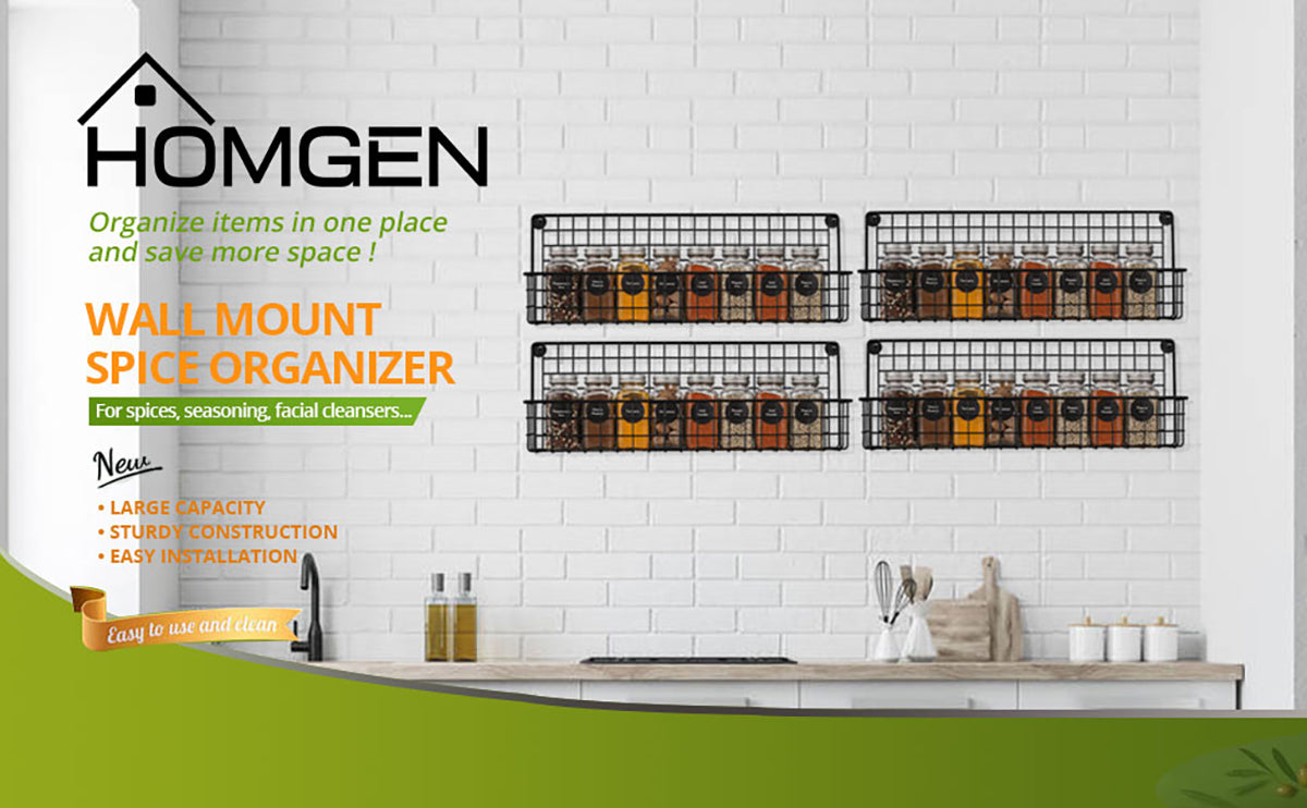 HOMGEN Popular 4Pcs Metal Spice Shelve 4-Tier Stackable Rack Organizer