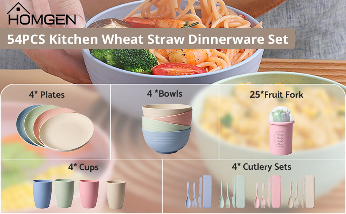 HOMGEN 54pcs Camping Dinnerware Kits for 4