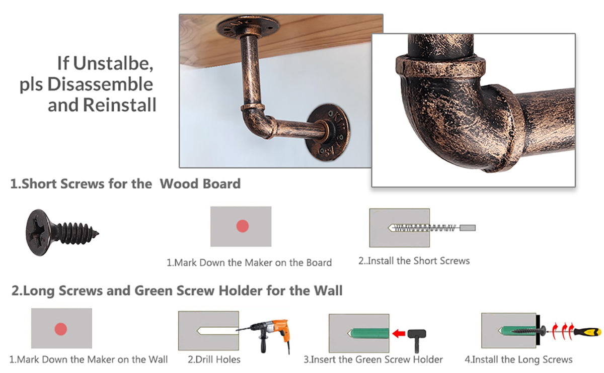 Homgen 2Pcs Tube Rack Industrial Plumbing Pipe Shelf Brackets (13 X 13 cm)