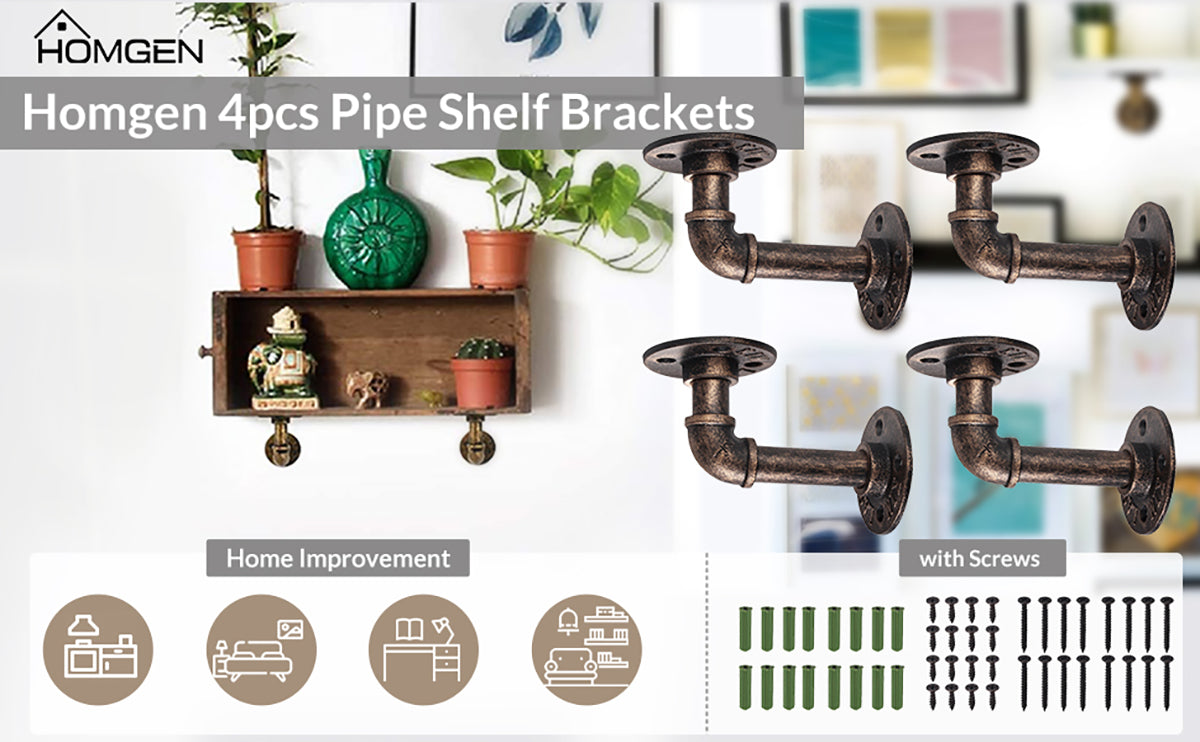 HOMGEN 4Pcs Tube Rack Industrial Plumbing Pipe Shelf Brackets (9 X 13 cm)