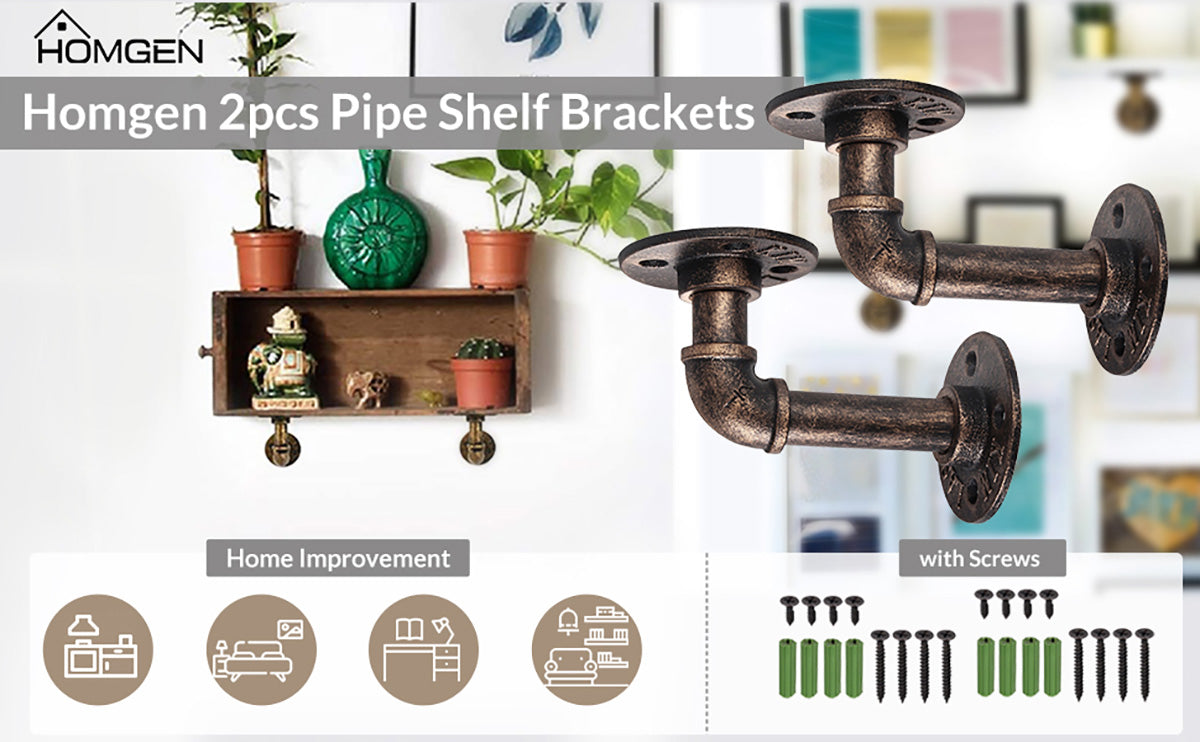 HOMGEN 2Pcs Tube Rack Pipe Shelf Brackets