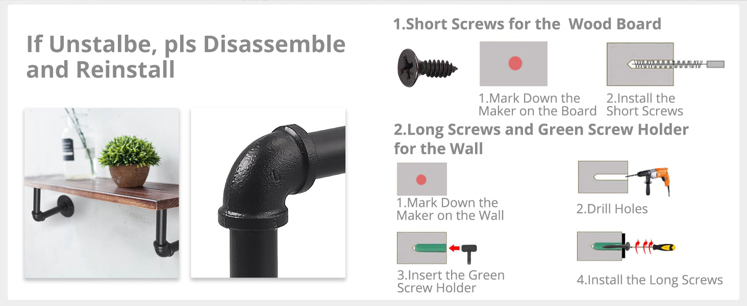 HOMGEN 2Pcs TTube Rack Pipe Shelf Brackets (13 X 13 cm)