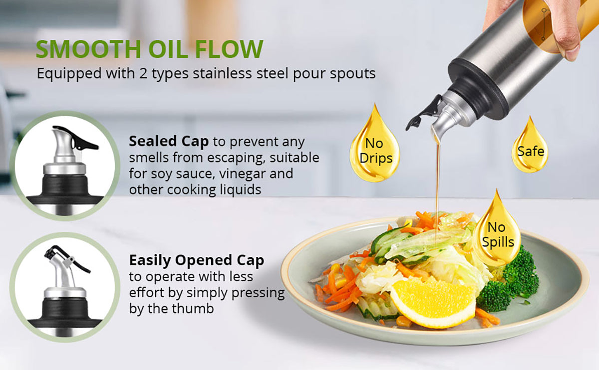 HOMGEN Popular 2Pcs 650ml Stainless Steel&Glass Oil Bottle