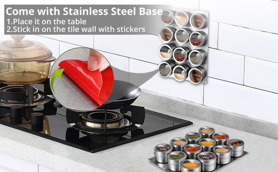 Homgen 12PCS Popular Stainless Steel Magnetic Spice Jars