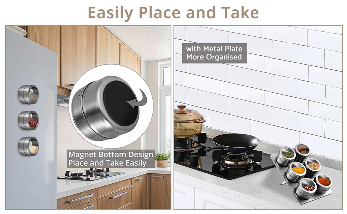 Homgen 6Pcs Magnetic Spice Jars with Labels