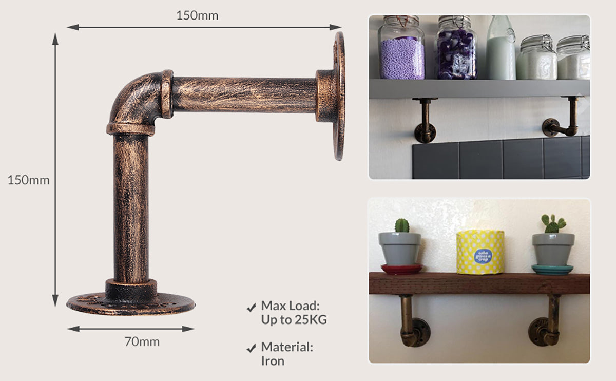 Homgen 2Pcs Tube Rack Industrial Plumbing Pipe Shelf Brackets (13 X 13 cm)