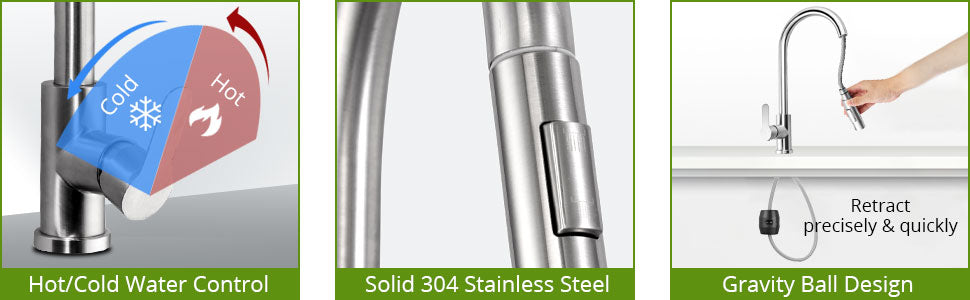 HOMGEN Popular Kitchen Faucet with Pull Down Sprayer Brushed