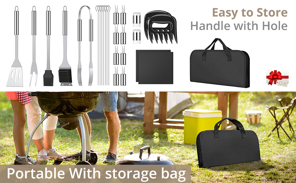 HOMGEN Popular 27Pcs Stainless Steel BBQ Accessories Tool Set