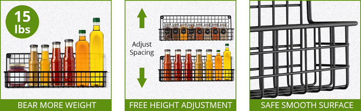 HOMGEN Popular 4Pcs Metal Spice Shelve 4-Tier Stackable Rack Organizer