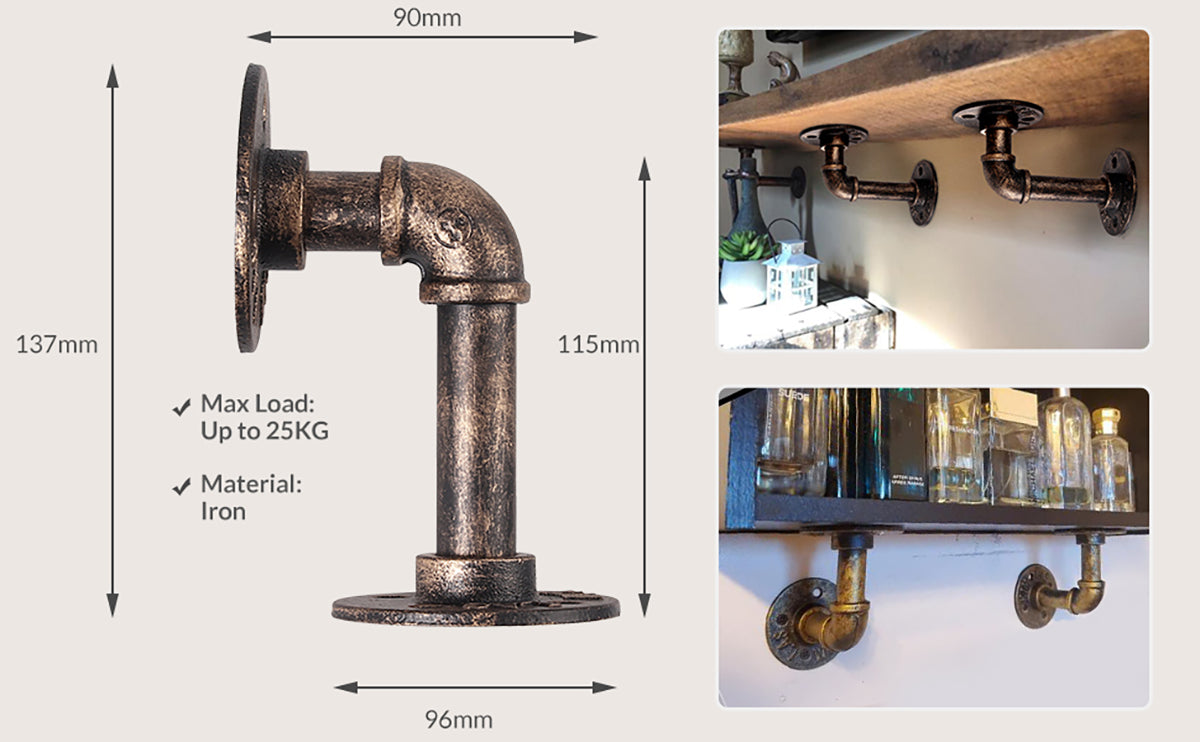 HOMGEN 4Pcs Tube Rack Industrial Plumbing Pipe Shelf Brackets (9 X 13 cm)