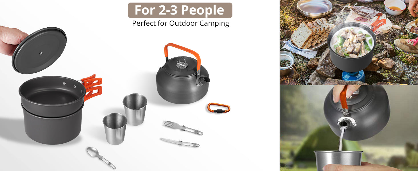 HOMGEN Popular Camping Cook Set Family Aluminium Cooking Mess Kit