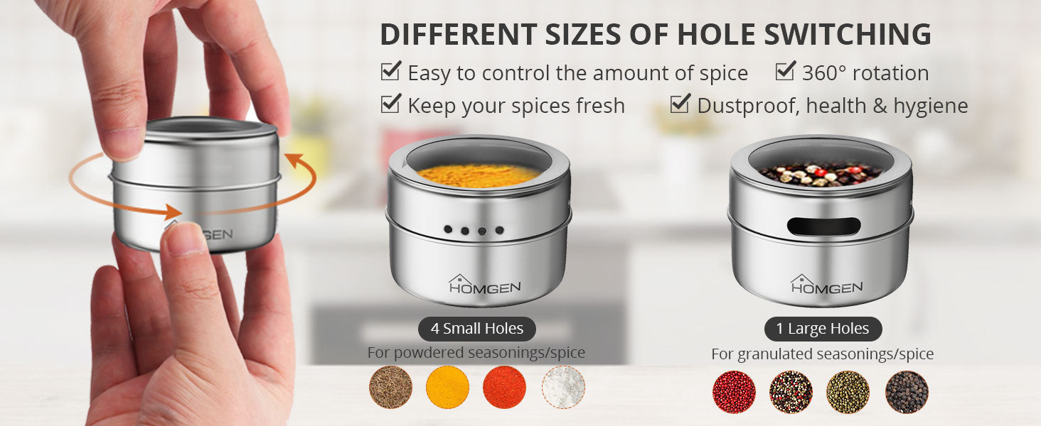Homgen 12PCS Popular Stainless Steel Magnetic Spice Jars