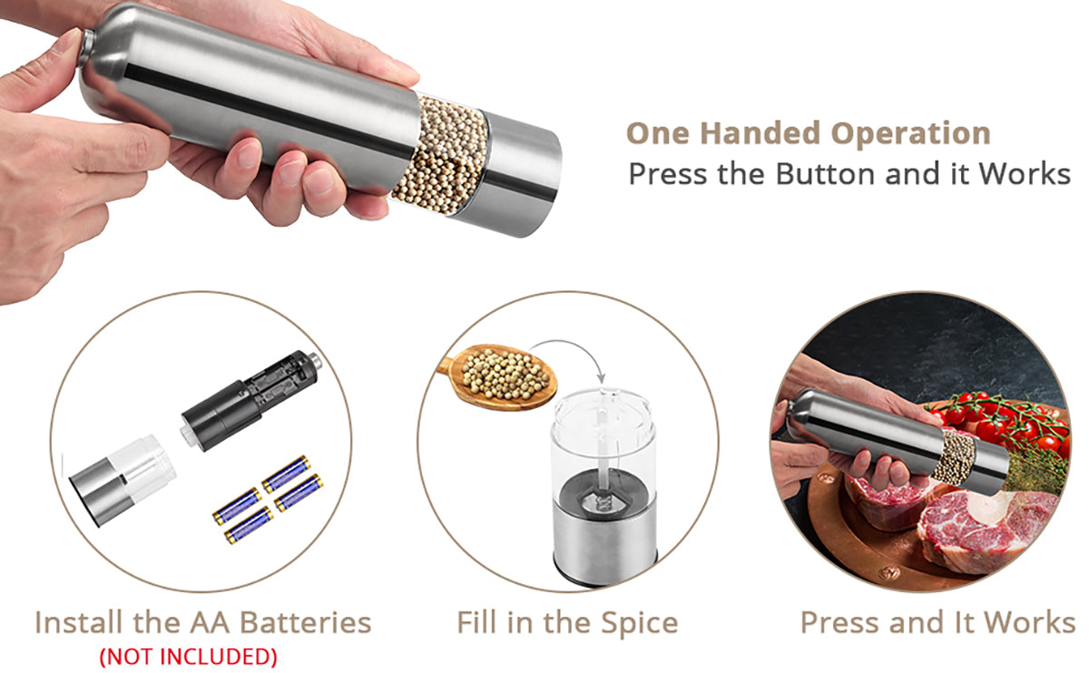 HOMGEN Popular Stainless Steel Salt and Pepper Grinder Set