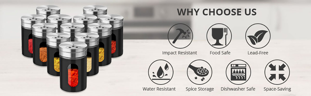 HOMGEN Popular 12pcs Stainless Steel Spice Jars Set
