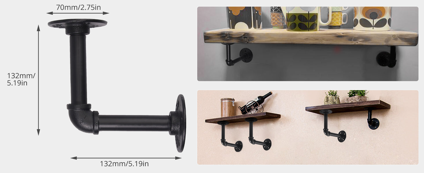 HOMGEN 2Pcs TTube Rack Pipe Shelf Brackets (13 X 13 cm)