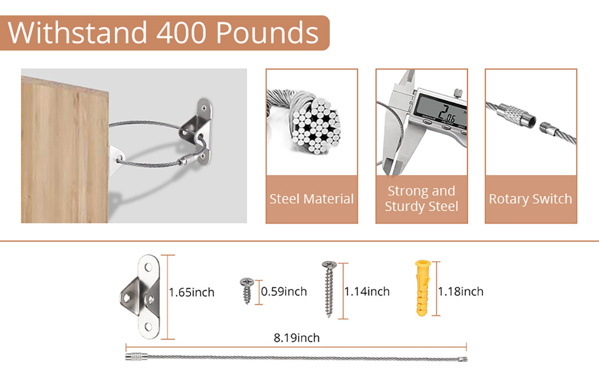 Homgen 12 Pcs Steel Baby Safety Furniture Safety Strap