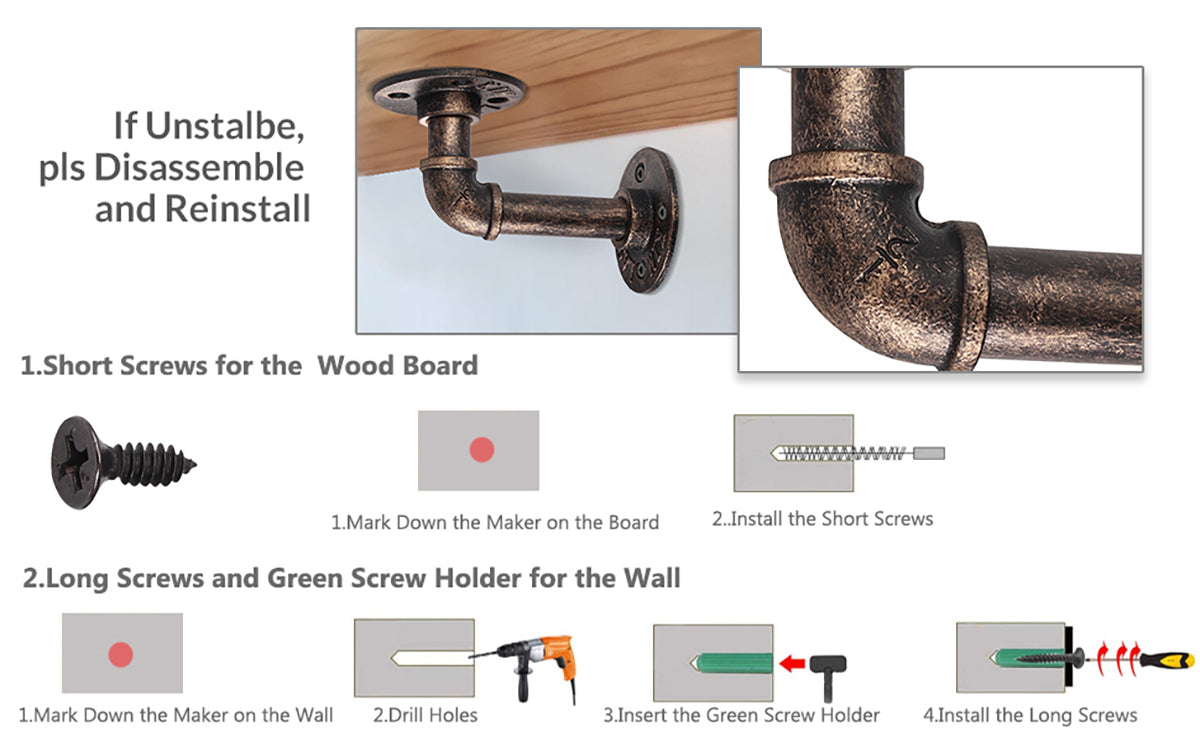 HOMGEN 2Pcs Tube Rack Pipe Shelf Brackets
