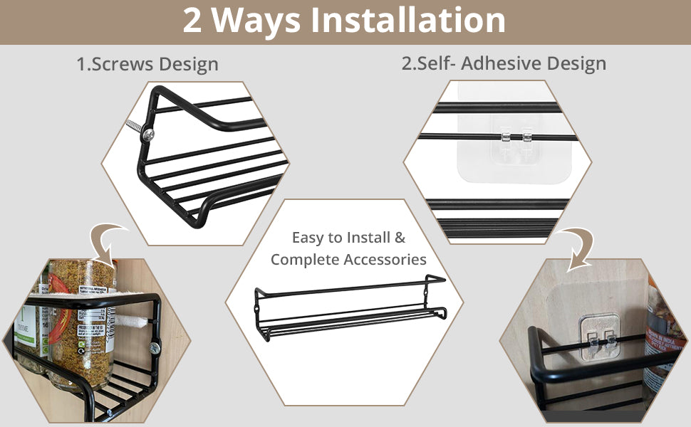 HOMGEN Popular 4Pcs Metal Spice Rack Organizer