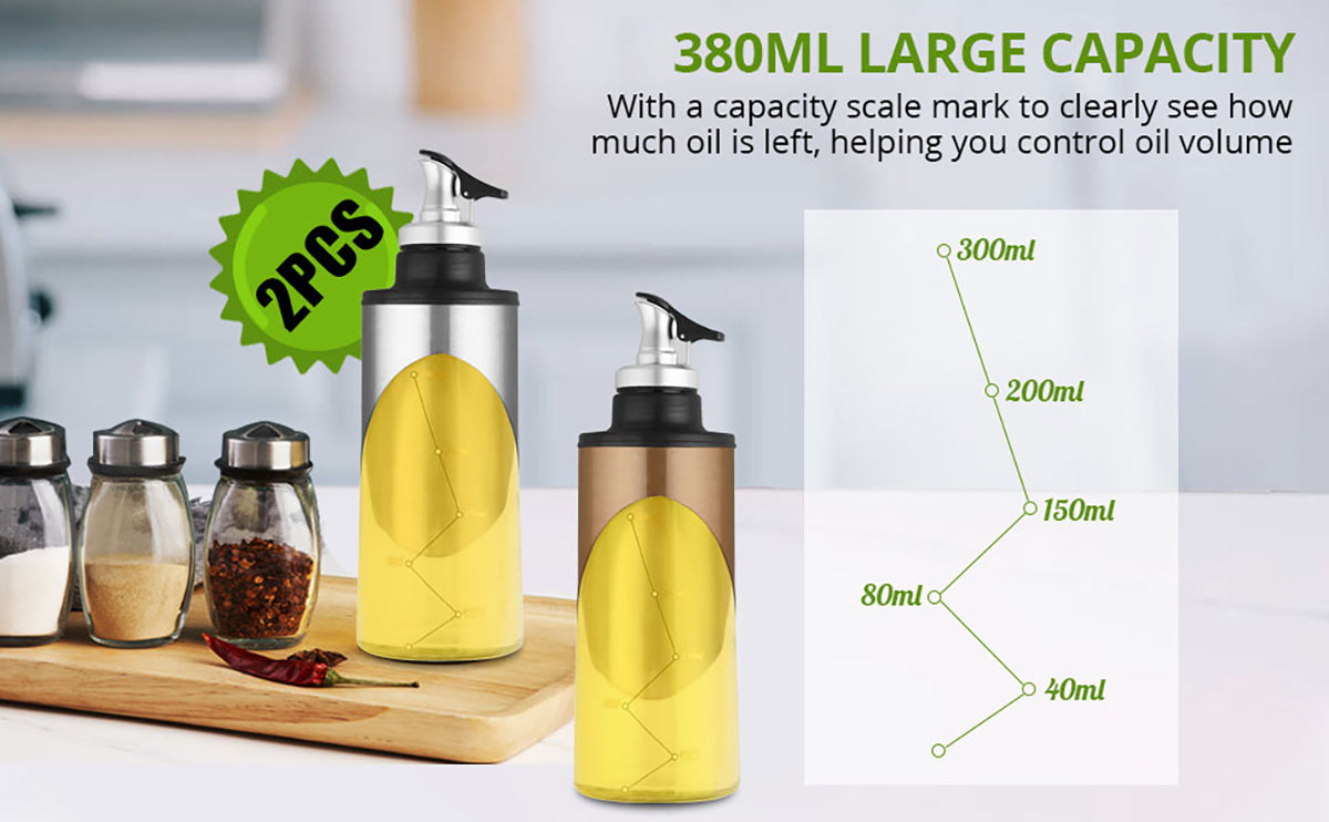 HOMGEN Popular 2Pcs 380ml Stainless Steel &Glass Oil Dispenser Bottles