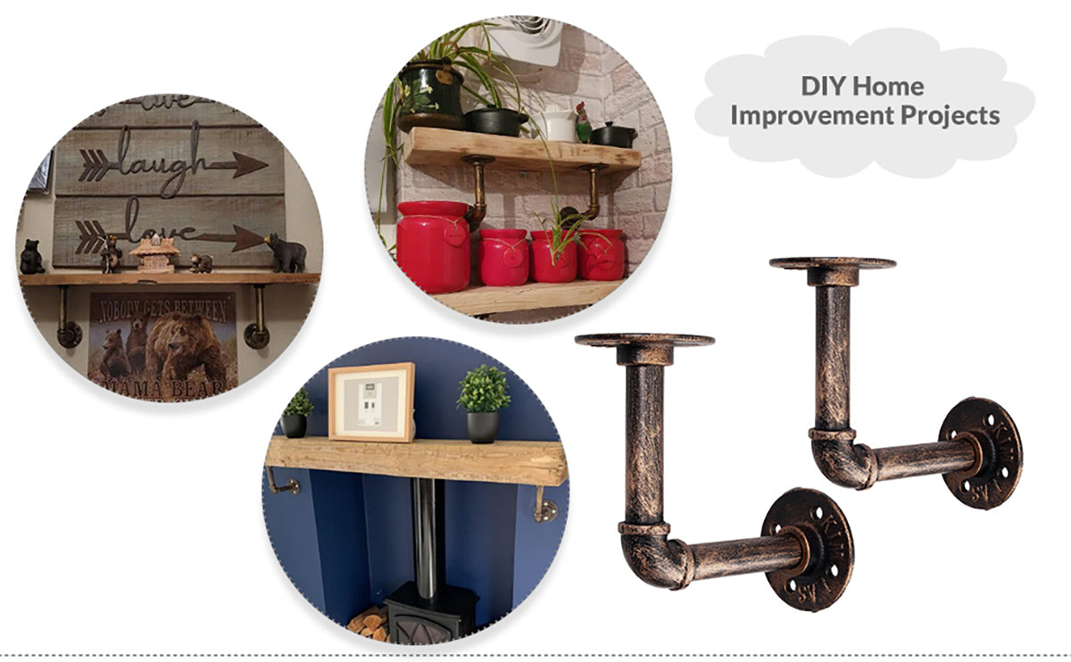 Homgen 2Pcs Tube Rack Industrial Plumbing Pipe Shelf Brackets (13 X 13 cm)